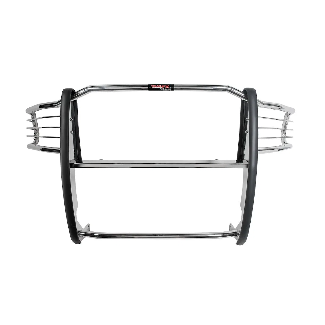 E0011S – TRAILFX Grille Guard, 1-Piece Polished Stainless Steel 1-1/2 Inch Diameter With Brush Guard Without Skid Pla...